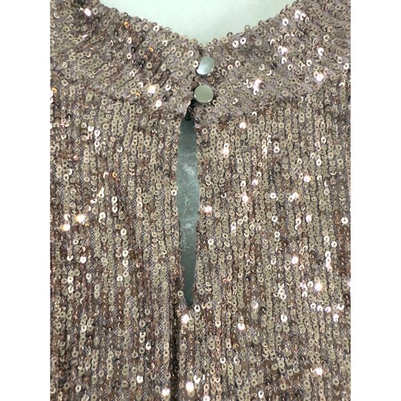 Rose Sequin Keyhole Tank Blouse Sleeveless Glam Barbie Holiday Metallic Romantic - Picture 7 of 10